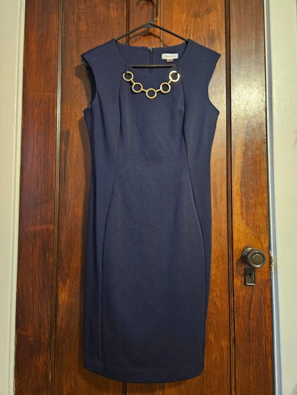 Calvin Klein Dress Navy Chain Necklace Sheath Dress Size 8